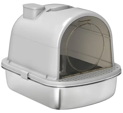 Produktbild von Katzentoilette aus Edelstahl mit Deckel, Geruchsbeutel, Schaufel, leicht zu reinigen, 52,4 x 41,3 x 39,9 cm, grau