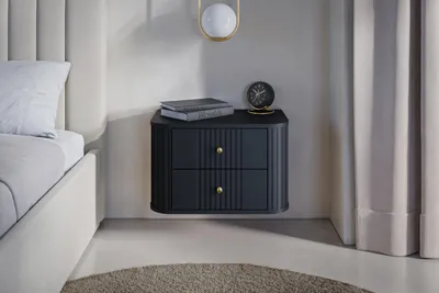 Zdjęcie produktu dla Zestaw Nocnych Stolików Vesper 56 Cm Czarne Do Sypialni Ryflowane