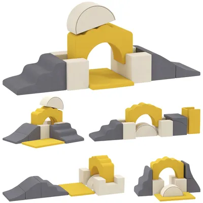 Produktbild von 7-teiliges Kinder Schaumstoff Bausteine für Kinder mit abnehmbarem Bezug, Indoor Kletter- und Krabbelspielzeug, Gelb