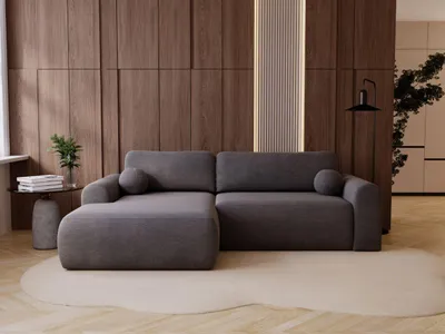 Produktbild von GrainGold Ecksofa L-Form Links Savana - Ecksofa mit Schlaffunktion und Bettkasten - Moderne Ecksofa, Wohnzimmer Ecksofa - Eckcouch Grau (Vena 18)