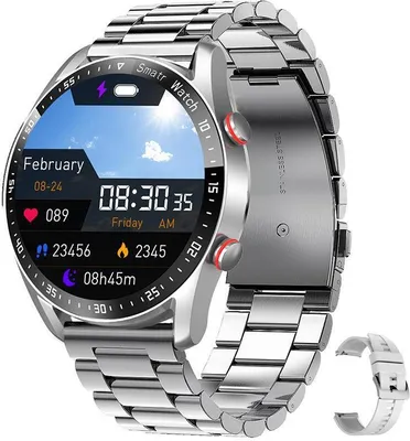 Immagine prodotto di Bluetooth chiamata smartwatches uomini donne salute pressione sanguigna fitness orologi sportivi uomo sport impermeabile smartwatches, banda in acciaio argento