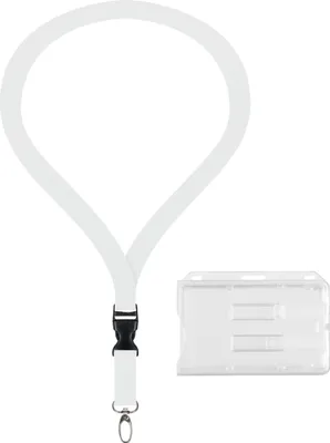 Produktbild von 10 Stück SET: 5x Lanyard Weiss Keyholder Umhängeband 20mm Polyester mit Steckschnalle und starkem Karabinerhaken + 5 x Ausweis Halter Kartenhalter Keychain Lanyards Schlüsselband