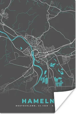 Produktbild von MuchoWow® Poster Blau - Deutschland - Karte - Stadtplan - Hameln 120x180 cm - Kunstposter