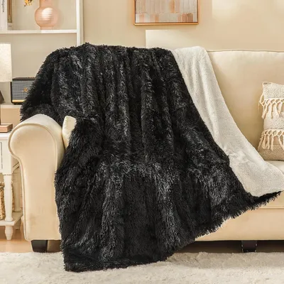 Produktbild von Fleece Decke 150 x 200 cm, schwarz, Mikrofaser, für Sofa