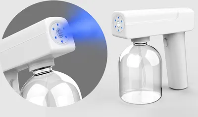 Image de Pistolet de désinfection par nébulisation portable rechargeable avec lumière bleue pour le bureau à domicile, l'école ou la voiture, blanc