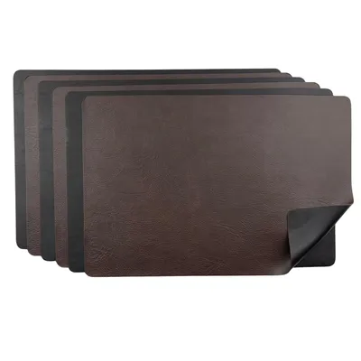 Produktbild von Platzset Kunstleder 6 Stück, Wendbares Tischset 45x30cm, Platzdeckchen Modern (Braun/Schwarz)