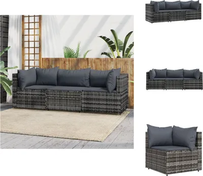 Produktbild von vidaXL 3-tlg. Garten-Lounge-Set mit Kissen Grau Poly Rattan -  Gartensofas