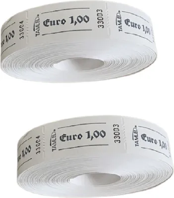 Immagine prodotto di Rotoli di scontrini da 1,00 euro, bianchi, 2 rotoli da 1000 strisce perforate ciascuno