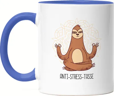 Produktbild von Anti-Stress Tasse Blau Ohmmm Lustig Spruch Ironie Faultier Geschenk-Idee Bürokollegen Chillen
