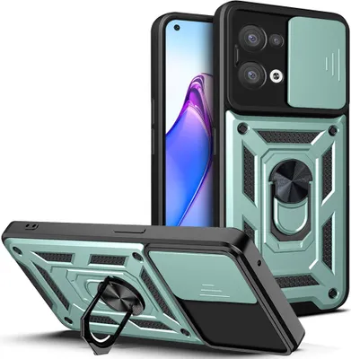 Produktbild von OPPO Reno8 5G Hülle mit Ring Ständer Halter Dia Kameraschutz TPU PC Schutzhülle für OPPO Reno8 5G Grün