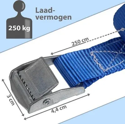 Obrázek produktu pro Modrý upínací popruh 2,5 m x 2,5 cm, nosnost 250 kg