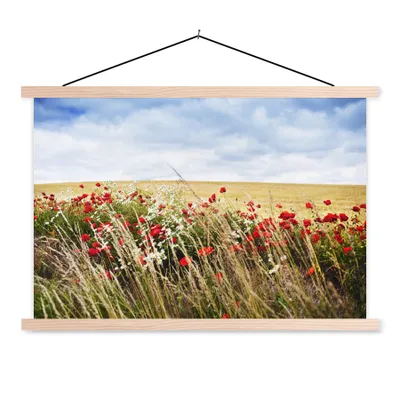 Produktbild von MuchoWow® Textilposter Wolken - Blumen - Rot 60x40 cm mit holzfarbenen Rahmen - Bilder