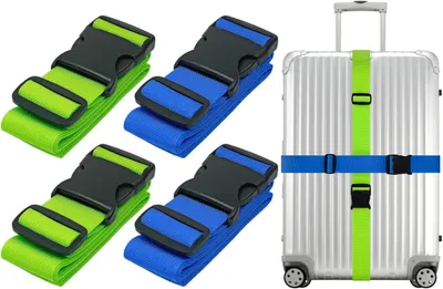 Produktbild von Kofferzubehör 4 Stück Koffergurte, verstellbare Koffergurte, 2 Stück Reisegürtel, Gepäck, blau, 2 Stück Reisegürtel, Gepäck, grün