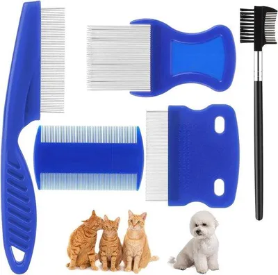 Immagine prodotto di Set di pettini in acciaio inossidabile per cani e gatti con denti arrotondati