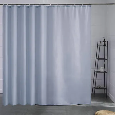 Image de Rideau de douche extra long textile anti-moisissure 16 crochets gris bleu 240x180cm