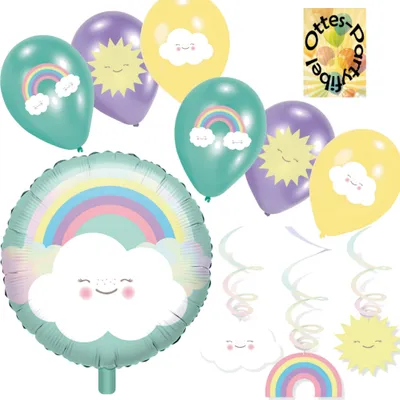 Produktbild von Rainbow-Regenbogen-Deko-Set #4 Luftballons Dekospiralen Folienballon