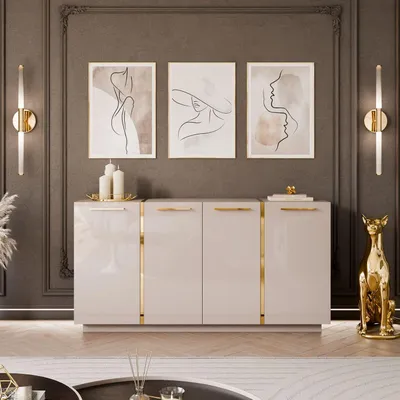 Produktbild von YOURHOUSE24 Kommode 4D ONYX Kaschmir Sideboard Goldene Beine (Ausführung: mit Goldgriffe, Ohne Füße)