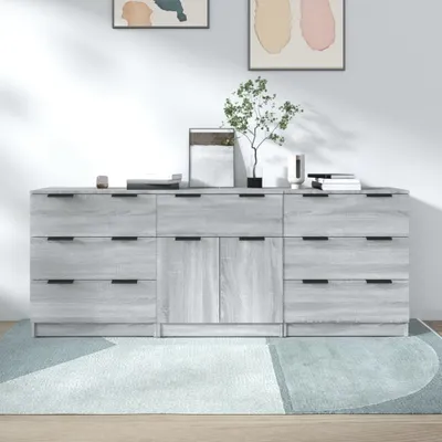 Obrázok produktu pre vidaXL 3-dielny príborník Grey Sonoma Drevo Materiál