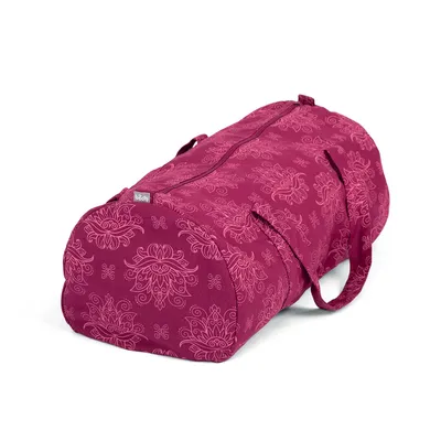 A yoga bag with a lotus pattern on a white background.