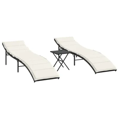 Immagine prodotto di Lettini Prendisole 2 pz con Tavolino Nero in Polyrattan
