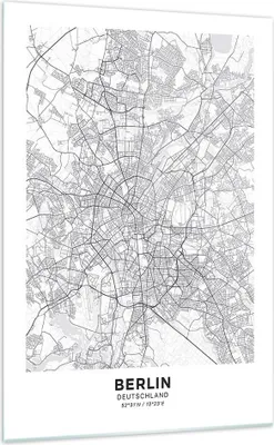Produktbild von Bilder auf glas - Einteilig - Stadt Karte Berlin - 70x100cm - Glasbilder - Wandbilder - Bilder - zum Aufhängen bereit - Wanddekoration aus Glas - Glas Bilder - Wandbild auf Glas - GPA70x100-4681