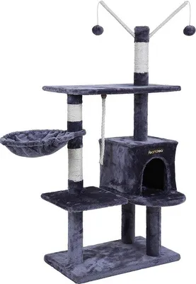 Immagine prodotto di Unyqoos® – Albero per gatti stabile, con cesta in peluche, ampia superficie di riposo, pali rivestiti in sisal, sistema di protezione anticaduta e facile montaggio