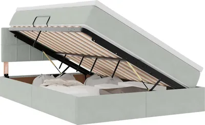 Obrázok produktu pre vidaXL LED posteľ s úložným priestorom a matracom, svetlošedá, 140 x 200 cm, zamatová