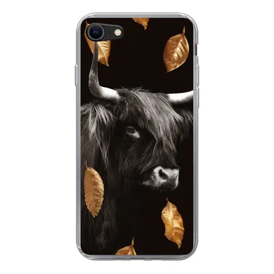 Produktbild von MuchoWow® Handyhülle Schutzhülle Hülle für iPhone 8 Schottischer Highlander - Blätter - Gold - Schwarz Silikon Softcase Handy Hülle - Schutzhaube