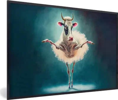 Produktbild von MuchoWow® Gerahmtes Poster Kuh - Rock - Ballett - Tiere - Porträt 90x60 cm - Poster mit Schwarzem Bilderrahmen Wandposter Rahmen Foto Bilder - Fotorahmen - Foto-Plakat