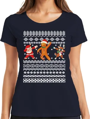 Produktbild von Dabbing Santa Cookie Lebkuchen - Ugly Christmas Sweater Weihnachten Damen T-Shirt, Navy, XL
