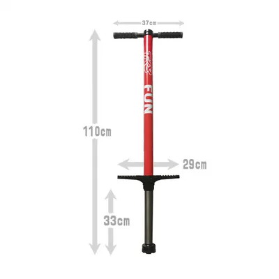 A red pogo stick with measurement indicators.