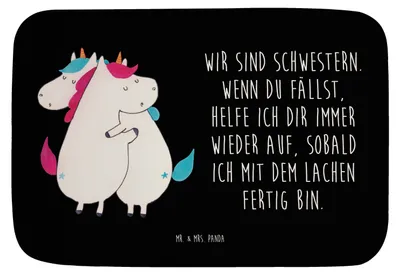 Produktbild von Mr. & Mrs. Panda Badezimmerteppich Einhörner Umarmen - Schwarz - Geschenk, Badematte, Unicorn, Liebe, Familie, Schwestern, duschmatte, Einhorn, Badvorleger, Badteppich
