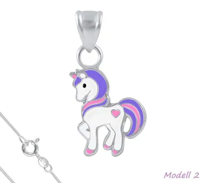 Produktbild von Kinderkette Silber 925 Kette: Einhorn Anhänger Halskette für Mädchen Modell 2