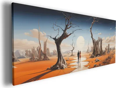 Produktbild von Wallario Premium Leinwandbild Wüstenwanderer in Größe 50 x 125 cm