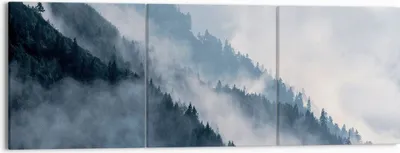 Produktbild von Bild auf Leinwand - Leinwandbild - 3 Teile - Berge Nebel Bäume - 150x50cm - Wand Bild - Wanddeko - Wandbilder - Leinwanddruck - Bilder - Wanddekoration - Leinwand bilder - Wandbild - CA150x50-4429