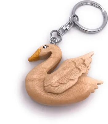Produktbild von Onwomania Schlüsselanhänger aus Holz Schwan Ente Vogel Tier Gans Anhänger Charm