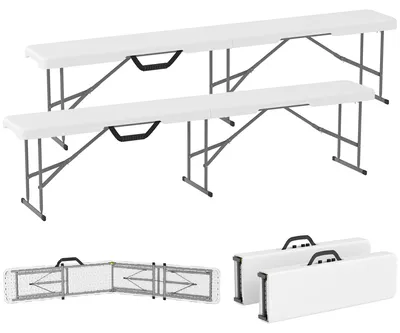 Produktbild von Campingbank, Kunststoff-Outdoor-Bank, 240 kg Belastbarkeit, Weiß