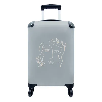 Produktbild von MuchoWow® Koffer Handgepäck Trolley Rollkoffer Kleine Reisekoffer mit 4 Rollen - Pastell - Blätter - Gesicht - Cabin Size < 55x40x23 cm & 55x40x20 cm - Fotokoffer - Kabinenkoffer - Boardgepäck - Reise-Box - Reisekoffer - Reisegepäck - Koffer mit Bild - Trolley für Kinder