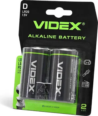 Zdjęcie produktu dla Bateria alkaliczna VIDEX LR20/D, 2 sztuki, opakowanie blistrowe
