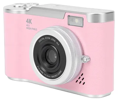Obrázek produktu pro Digitální fotoaparát 4K pro děti s automatickým zaostřováním, rozlišením 48 MP, 8násobným zoomem, kompaktní CCD snímačem, výklopným 2,4palcovým displejem a LED bleskem – světle růžový