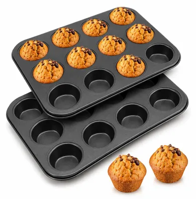 Produktbild von 12 Tassen Mini-Muffinform 2er-Set, Antihaft-Kohlenstoffstahl-Mini-Cupcake-Backblech, Kleine Muffinform Für Mini-Cupcakes, Brownies(Schwarz)