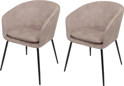 Zdjęcie produktu dla zestaw 2 krzeseł do jadalni HWC-O28, krzesło kuchenne tapicerowane, tkanina/tkanina (340g/m²) metal ~ taupe