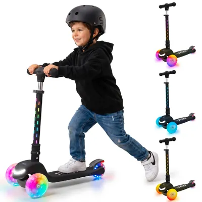 Obrázok produktu pre LUMI RIDE Detská kolobežka Detská kolobežka Trojkolesová kolobežka s LED kolieskami, zadné brzdy nastaviteľná výška,  skladacia rainbow Sun Baby