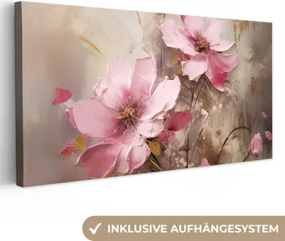 Produktbild von MuchoWow® - Leinwandbilder - Blumen - Rosa - Kunst - Aquarell, Wandbild, Wanddeko Bilder Wohnzimmer, 80x40 cm
