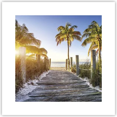Produktbild von Poster - Poster ohne Rahmen - Strand Palmen Fußgängerbrücke - 30x30 cm - Wand Bild - Wanddeko - Wandbilder - Kunstposter - Wandposter - Bilder - Kunstdruck - Wandbild - P2XAC30x30-4171