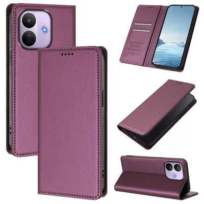Image de Étui en cuir pour Xiaomi Redmi Note 17 Pro 5G, coque à rabat magnétique en cuirPolyuréthaneavec support, couleur violet