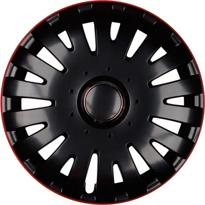 Produktbild von 4x PREMIUM Radkappen Modell: Malachit Schwarz-Ring Rot