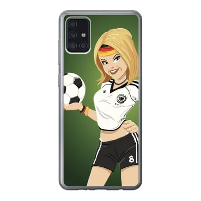 Produktbild von MuchoWow® Handyhülle Schutzhülle Hülle für Samsung Galaxy A52 5G Illustration eines Mädchens mit deutscher Kleidung und einem Fußball - Mädchen - Kinder Silikon Softcase Handy Hülle - Umschlag