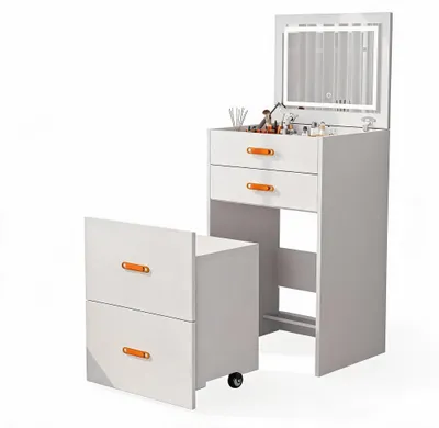 Produktbild von Schminktisch Set mit Hocker Wei? Spanplatte Klappspiegel und 4 Schubladen 50 x 40 x 80 cm