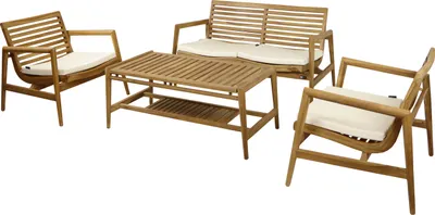 Image de Axi June Salon De Jardin Avec 1 Canapé, 2 Fauteuils Et Une Table De Jardin | Canapé De Jardin 4 Pièces En 100 % Teck | Ensemble Table Et Chaise De